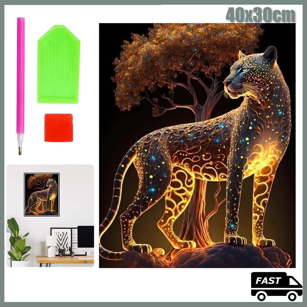 Leopardo dourado Pintura Diamante 5D Pintura de Diamante Kits De Diamante Para Adultos Rodad  40x30cm
