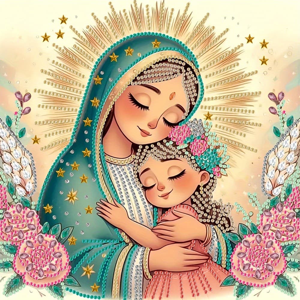 Um Conjunto , kit De Pintura Diamante 5D , Tela Sem Moldura , design " Menina Abraçando Mãe " , Adequado Para Arte E Pre