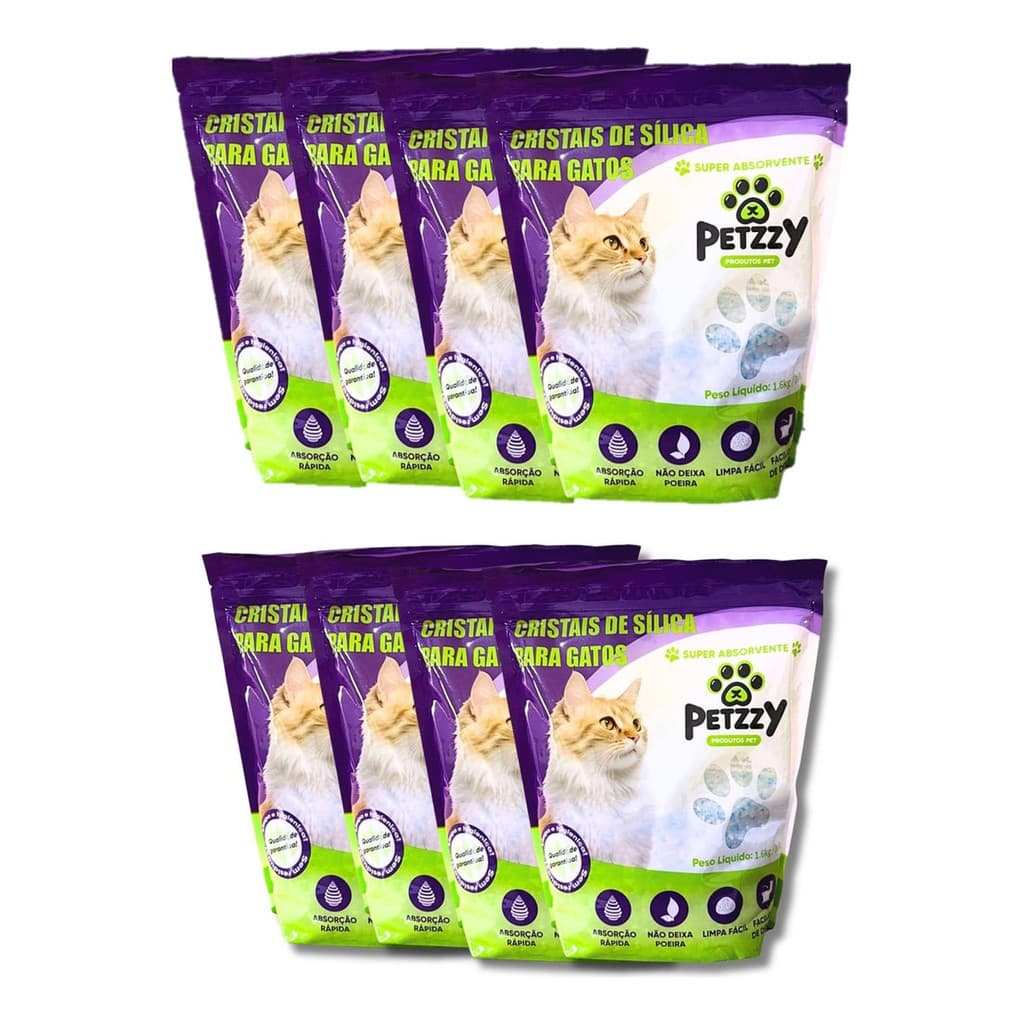 Kit Com 8 Areia Sanitaria Silica Premium Gato Petzzy 1.6kg