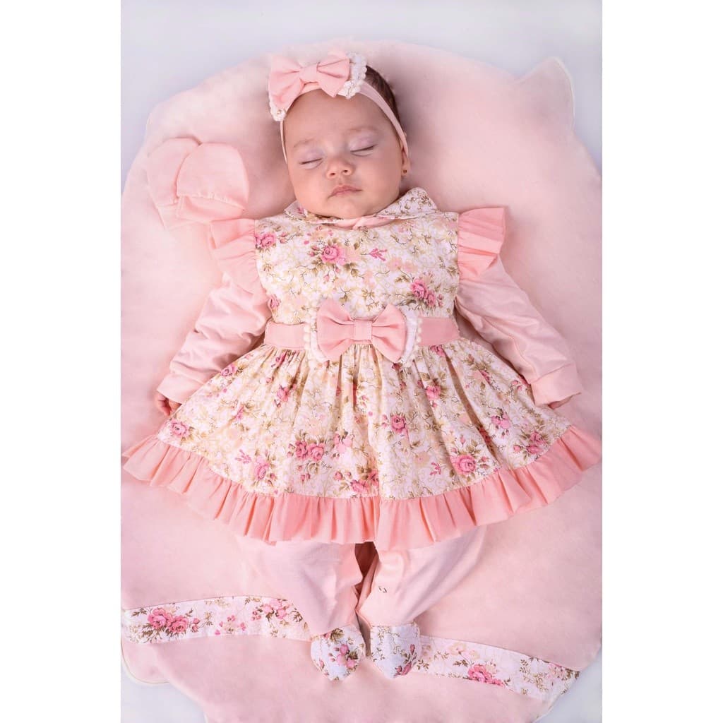 PRONTA ENTREGA Saída Maternidade Menina Pompom Floral 05 peças Roupas de Bebê menina