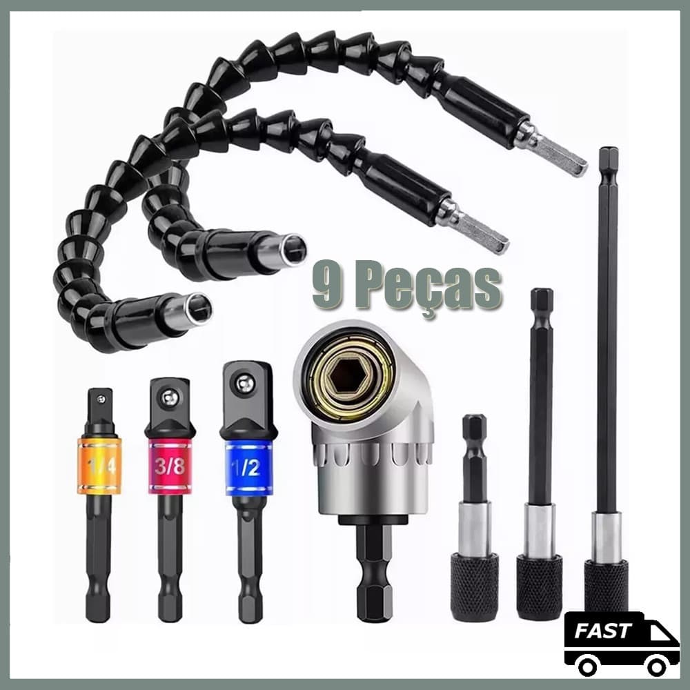 9 peças Extensão Eixo Prolongador 1/4 3/8 1/2 Ferramenta Flexível Extensor Adaptador parafusadeira /furadeira