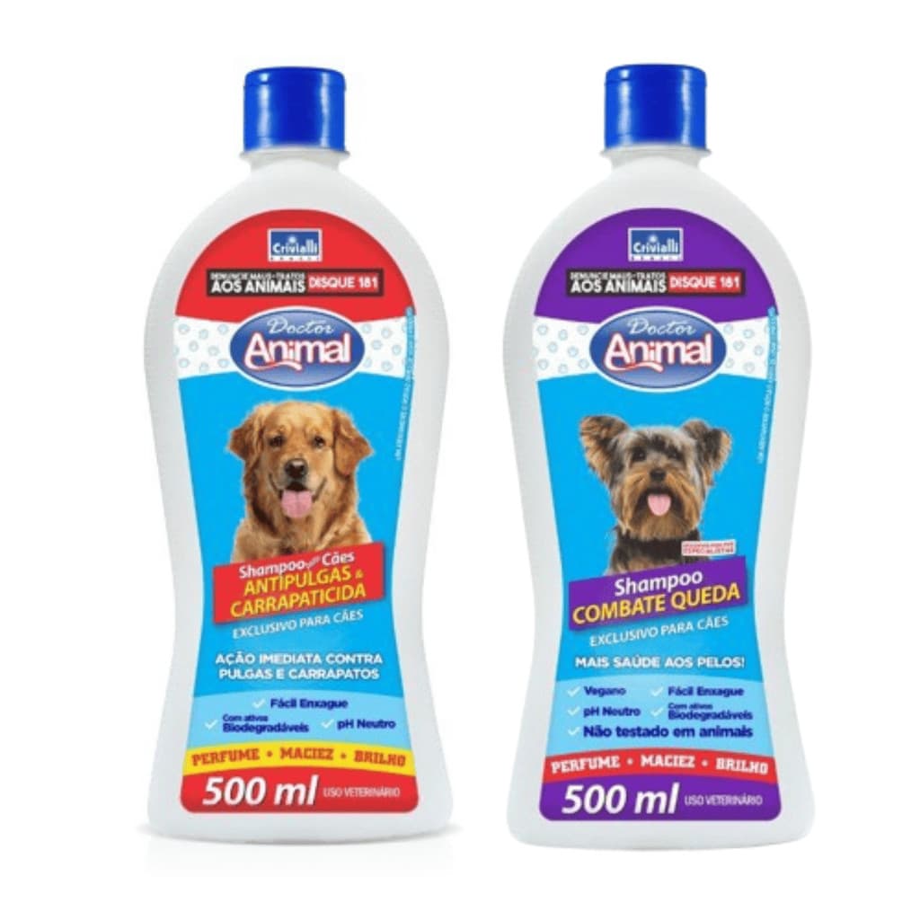 Kit shampoo Antipulga + Shampoo Antiqueda para Cães Doctor Animal 500ml
