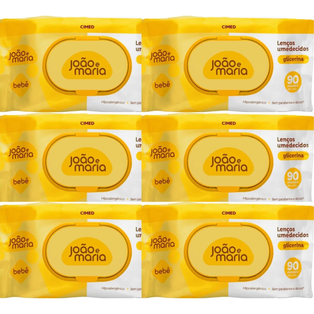 KIT 6 UN LENÇOS UMEDECIDOS JOÃO E MARIA  90 LENÇOS CADA C/ FRAGANCIA - CIMED