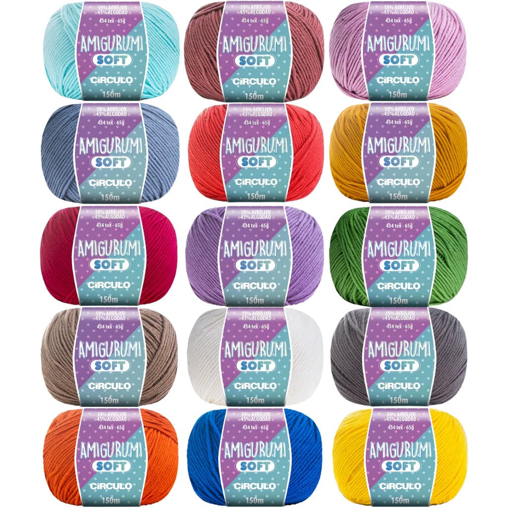 Kit Fio Amigurumi Soft 15un - Círculo - 65g e 150m - Tricô, Crochê - Escolha Sua Cor