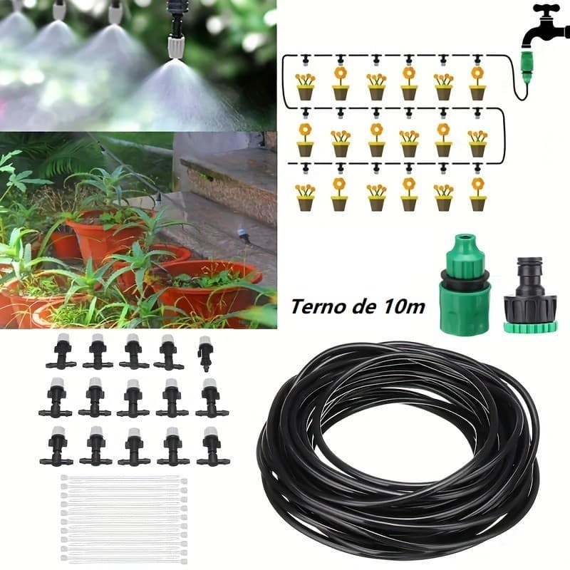 Kit de Irrigação Jardim Varanda Mangueira Refrigeração Névoa - Kit Completo de 10 Bicos, Tubo PVC 4/7mm de 10 metros