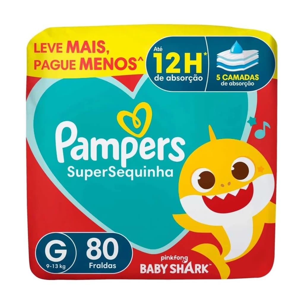 5x Fralda descartável Pampers Supersequinha Tamanho G 80 Un