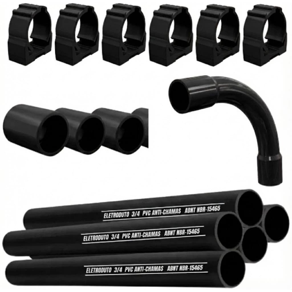 Kit Completo Instalacao Externa Eletroduto PVC 3/4 3m C/ Conexoes e Curva Sobrepor