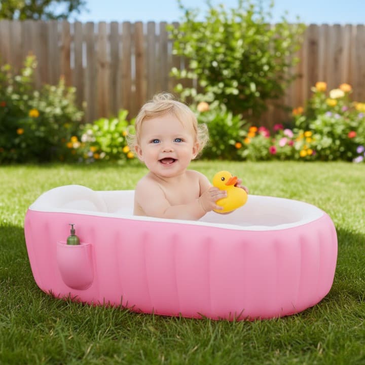 Banheira Infantil Inflável Portátil PVC Premium com Encosto Ergonômico e Bomba para Bebê