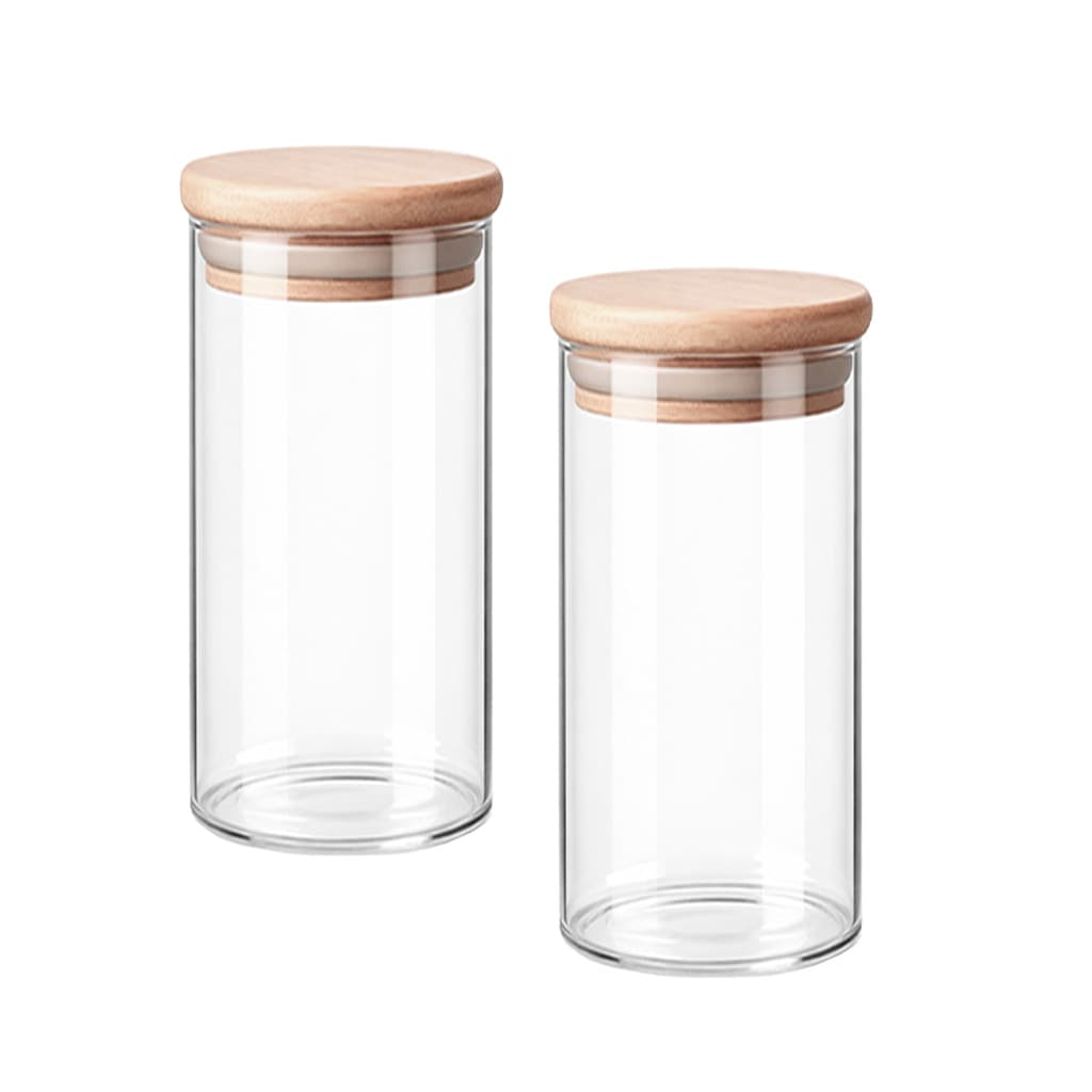 2 Pote Organizador Vidro Cozinha Tampa Bambu Mantimento Alimento  Multiuso Lavanderia Armario 1150ml