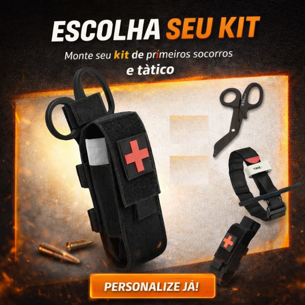 Monte o Kit Primeiros Socorros Torniquete Tático Haste Metal Tesoura Ponta Romba  Porta Torniquete Modular EDC Aph Ifak