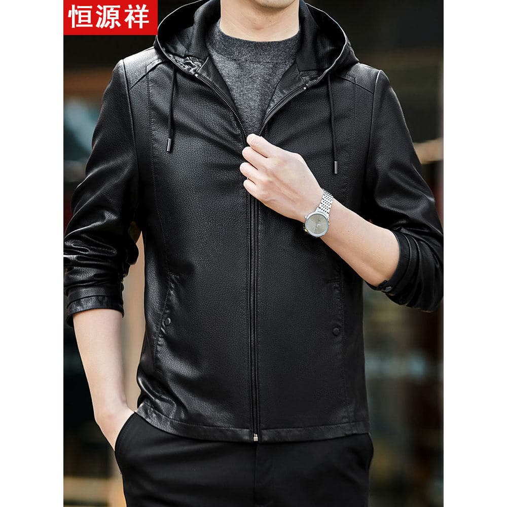 Hengyuanxiang jaqueta de couro genuíno masculina com capuz primavera outono jaqueta 2026 novo estilo moda masculina jaqu