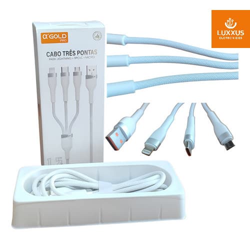 Cabo Dados Rápido Carregador Celular Triplo 3x1 Transfer Usb Branco CB-54