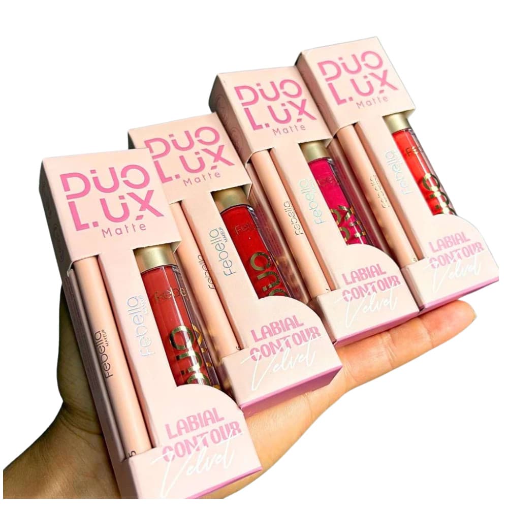Kit Batom Líquido Matte + Lápis Labial Duo Lux Febella Makeup – Longa duração