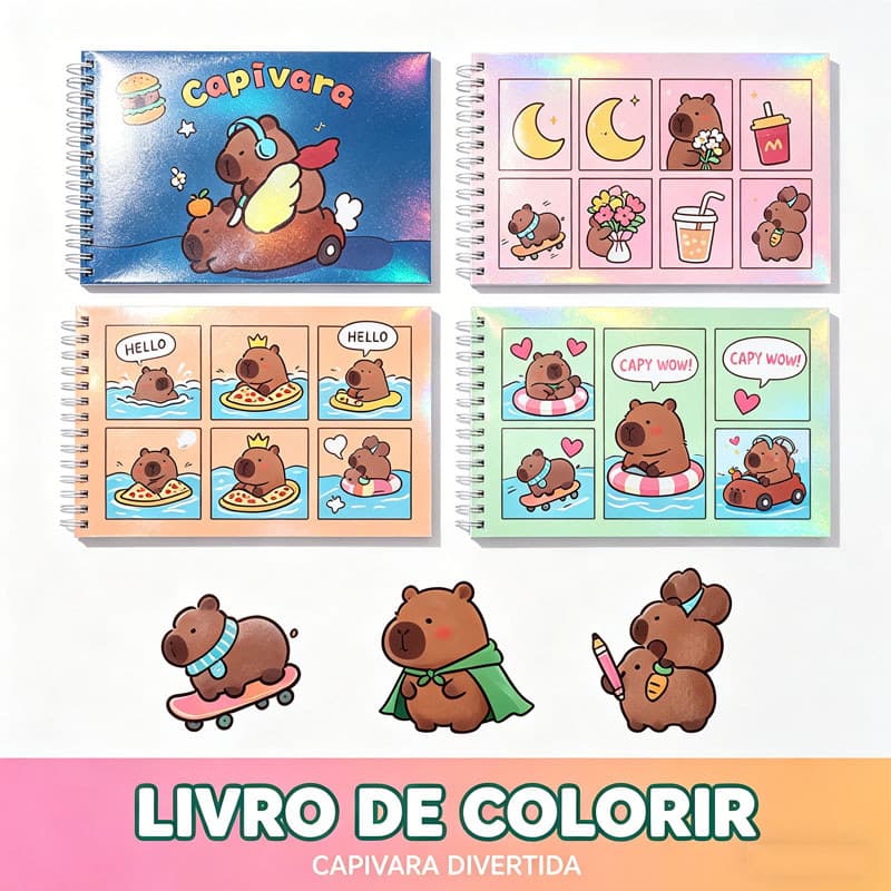 Livrinho de Colorir e Atividades Urso Fofo Capa Dura Grosso 48 Folhas Premium