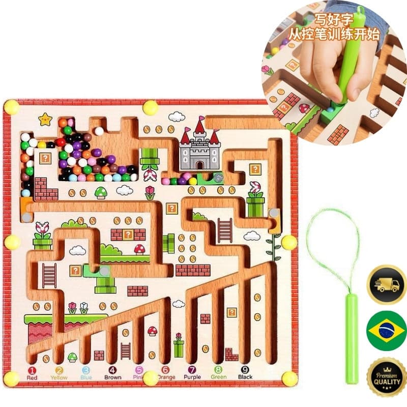 Labirinto Magnético Infantil em Madeira – Coordenação, Lógica e Diversão Educativa
