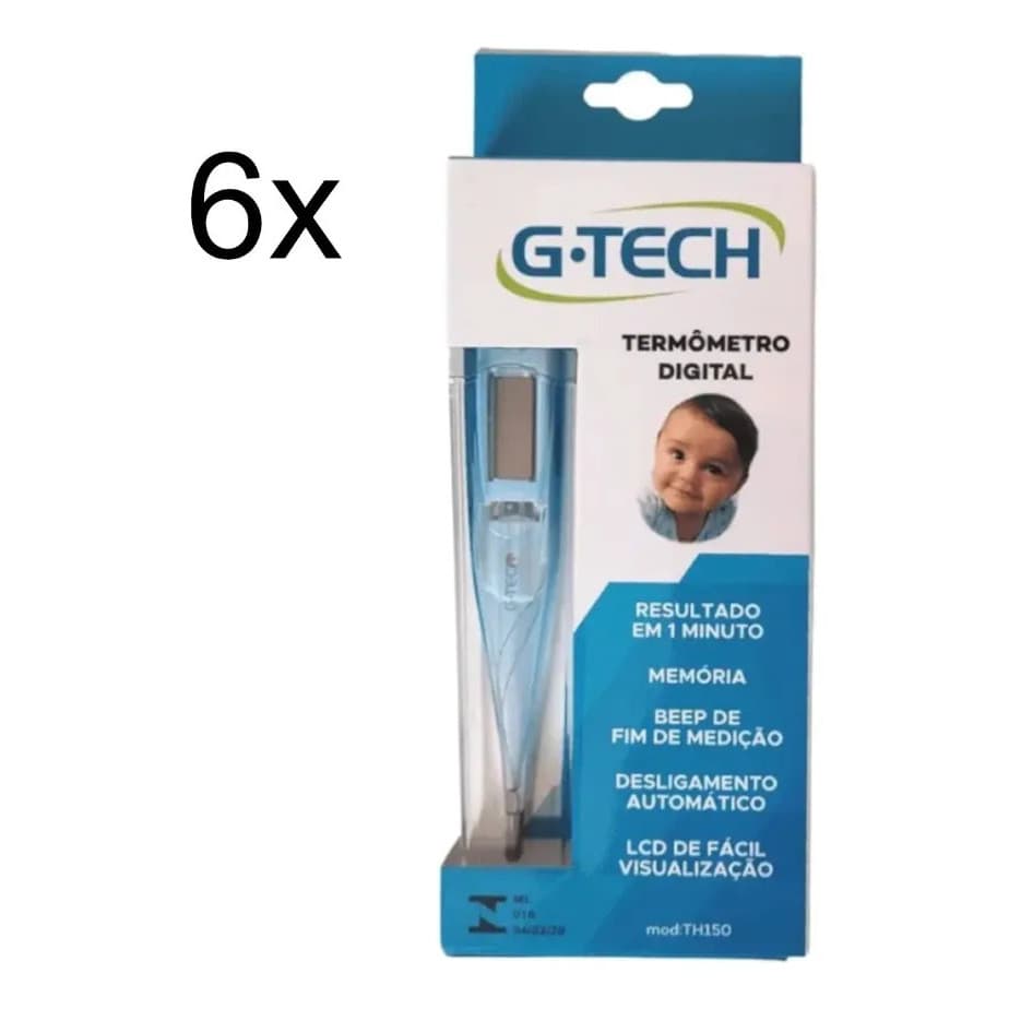 Kit 6 Termometro Digital Axilar Azul G-tech - 6 Unidades