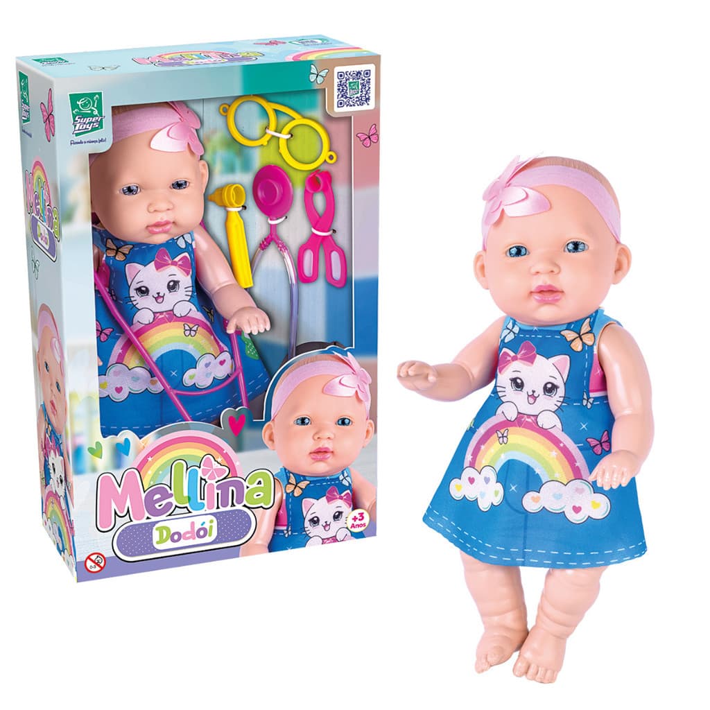 Boneca Mellina Dodói 34cm Articulada Brinquedo Com Acessórios Médicos Infantil