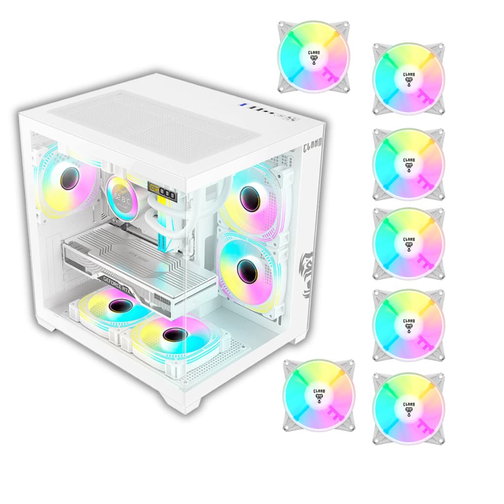 Gabinete Gamer Snow Grodd Vidro + 7 Fans ARGB Branca Clanm