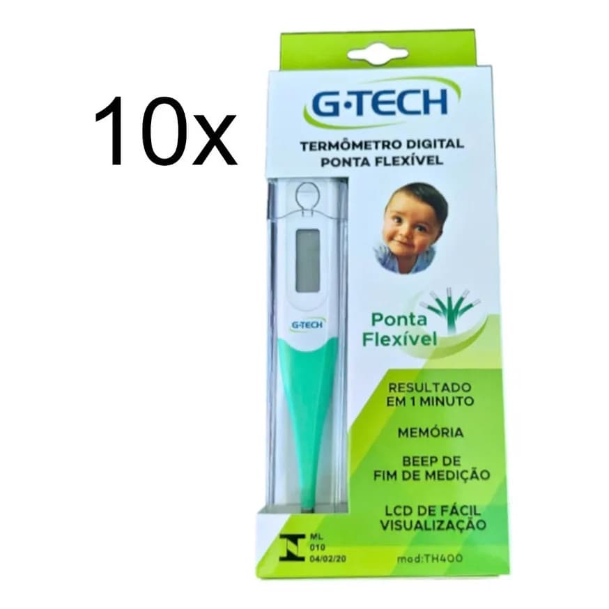 Kit 10 Termometros G-tech Axilar Flexível Digital Verde