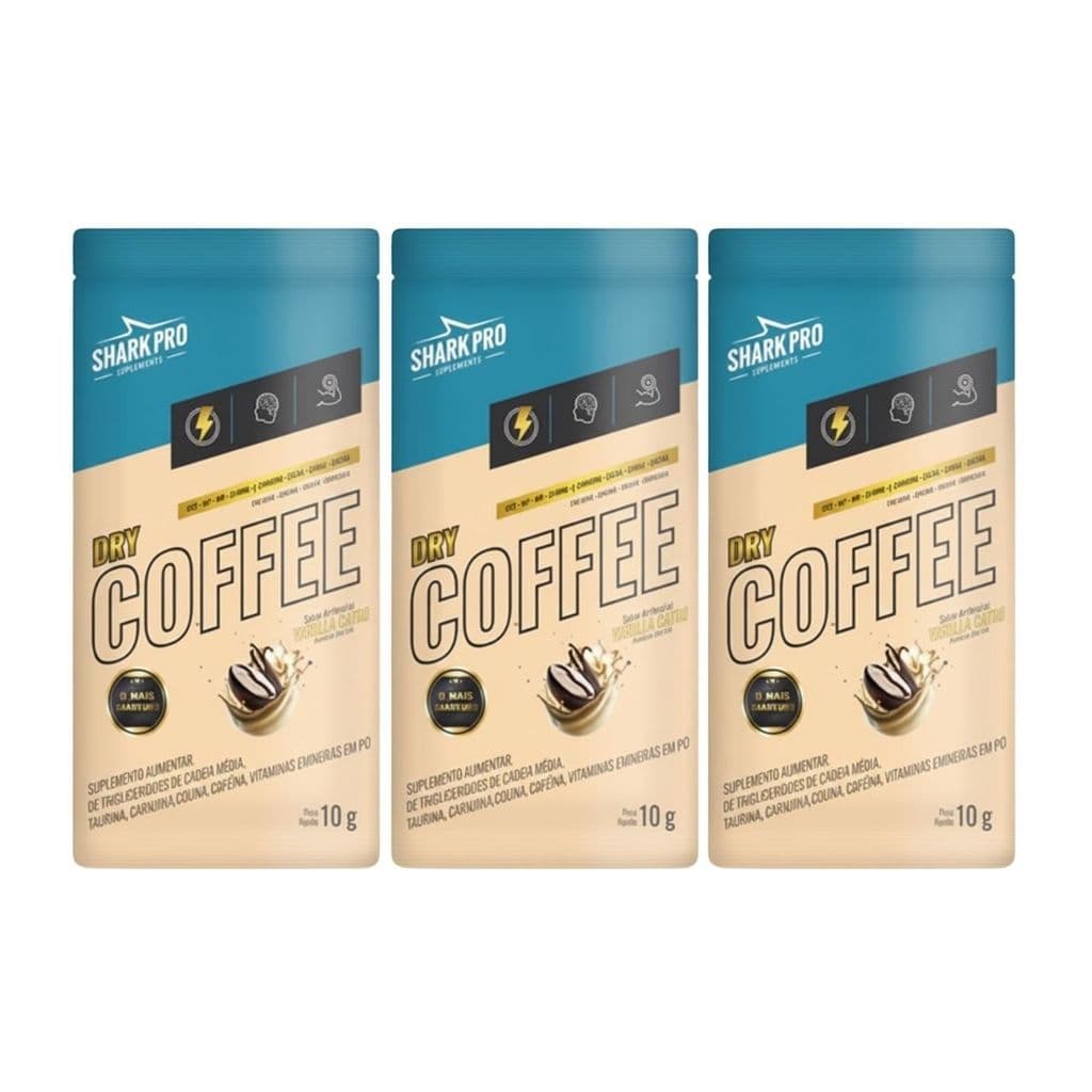Kit 3 Sache Dry Coffee Vanilla 10g Pre Treino Intenso Shark Pro