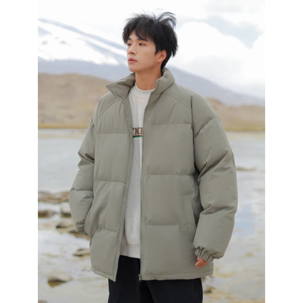 Jaqueta acolchoada jaqueta de inverno masculina solta gola alta acolchoada jaqueta Street Wear jaqueta quente sem capuz 