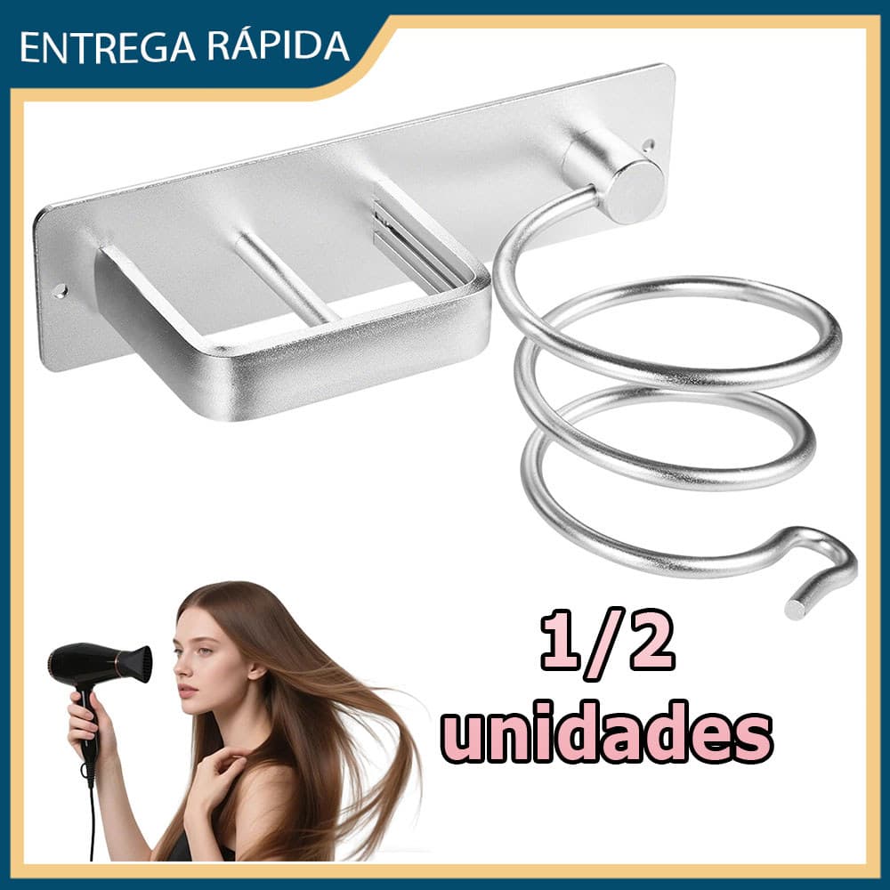 Kit 1/2 Suporte para secador de cabelo suporte para chapinha prateleira espiral de parede prateleira de armazenamento