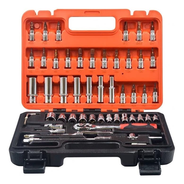 Jogo de Ferramentas 46 Peças Portátil com Chave Catraca, Soquetes e Bits – Kit Multiuso para Casa, Moto e Carro