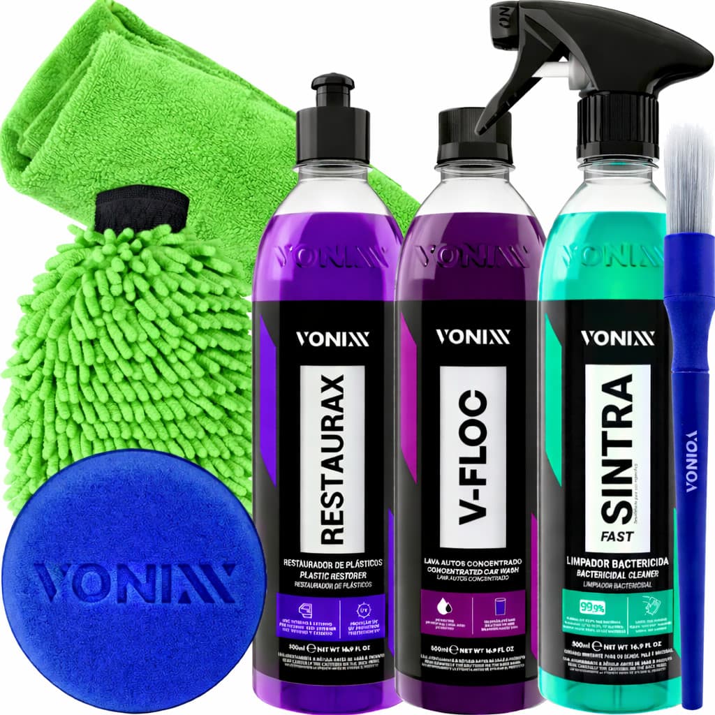 Kit Limpeza Automotiva Vonixx Completo Sintra Restaurax VFloc Microfibra Acessórios Detailing Carro