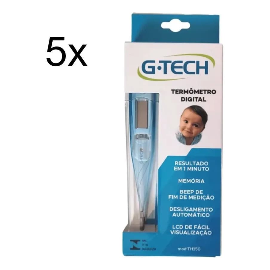 Kit 5 Unidades G-tech Termômetro Axilar Digital Th 150 Azul