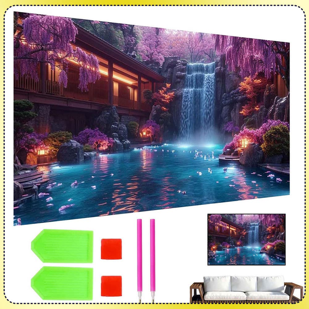 Grande cachoeira 70 x 40 cm Pintura com diamantes redondos 5D DIY Pintura com diamantes