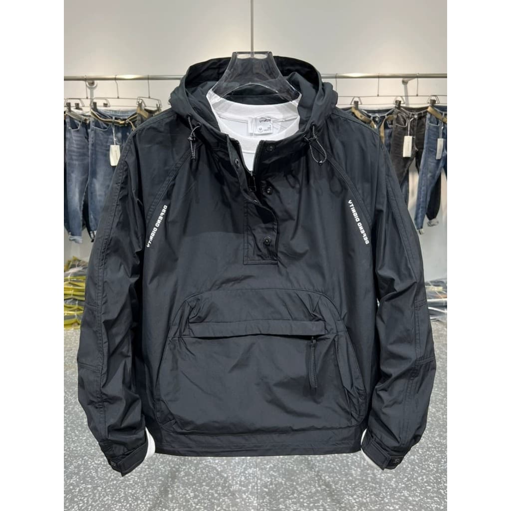 Jaqueta de meio zíper masculina outono Street Wear pulôver solto com capuz moletom masculino ferramentas jaqueta de bols