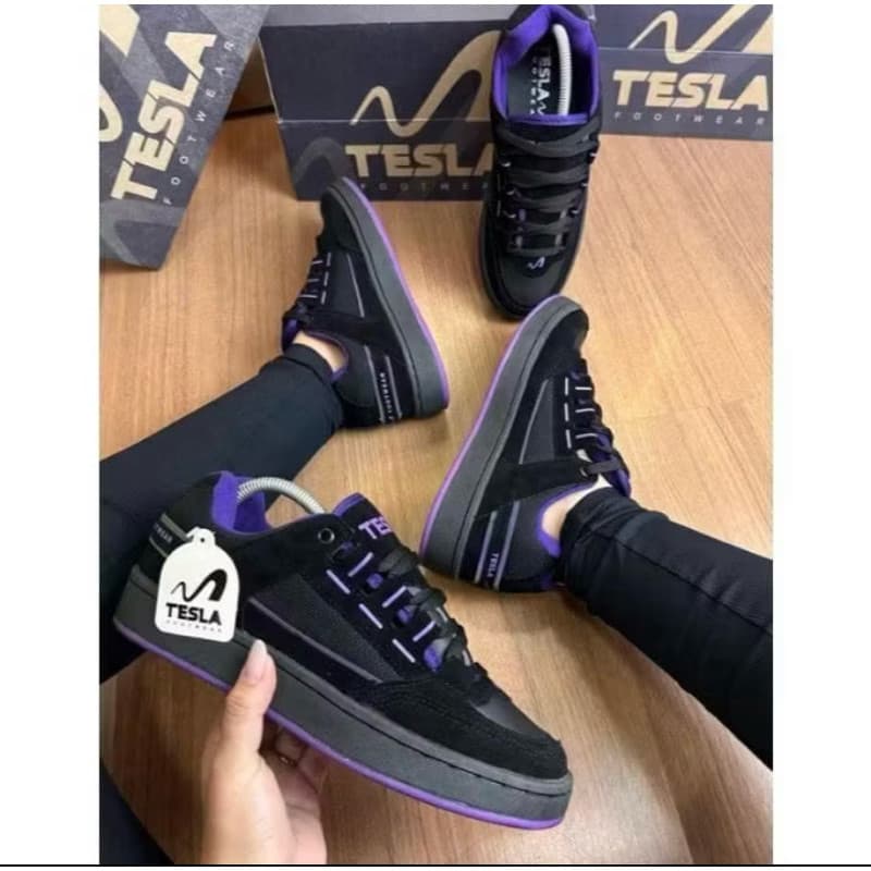 Calçado TENIS TESLA CONFORTAVEL com Detalhes Refletivos Preto/Roxo
