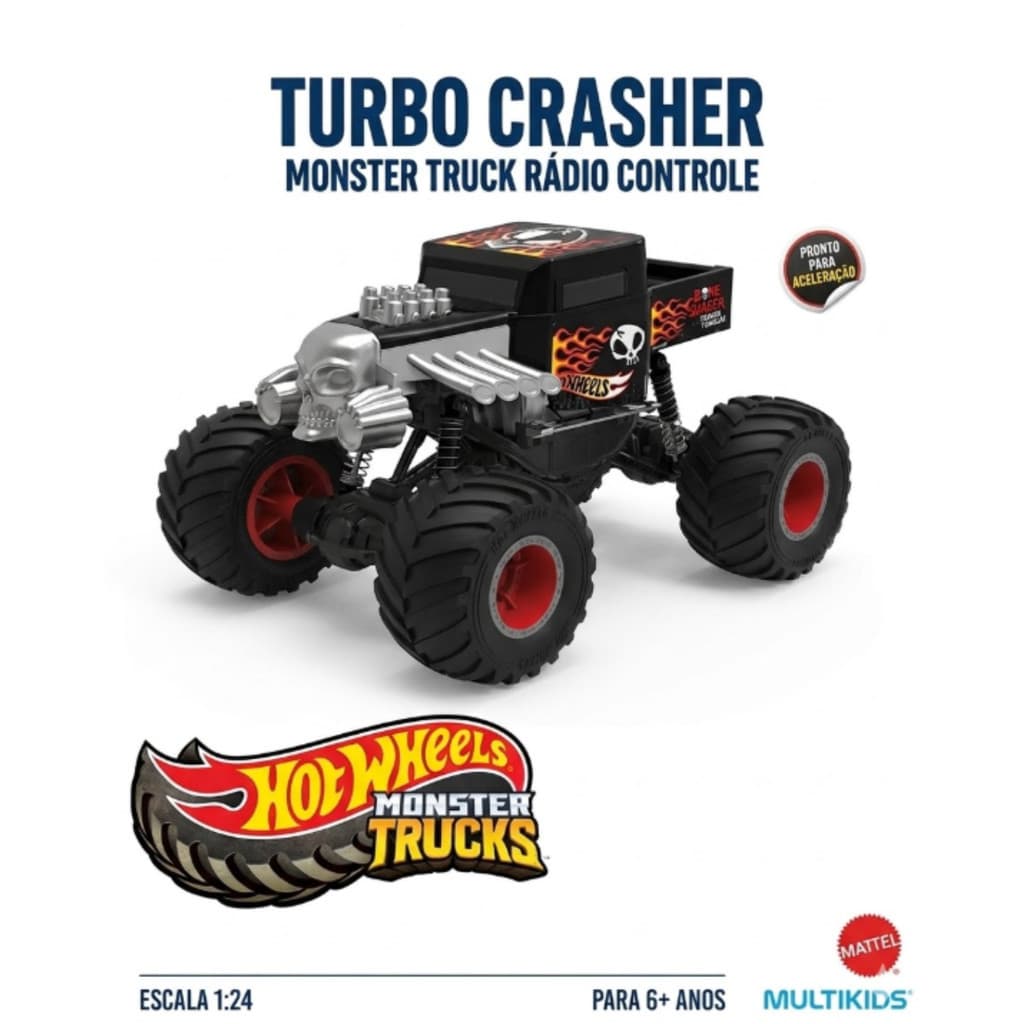 Carrinho Controle Remoto Monster Trucks Hot Wheels - Turbo Crasher Multikids