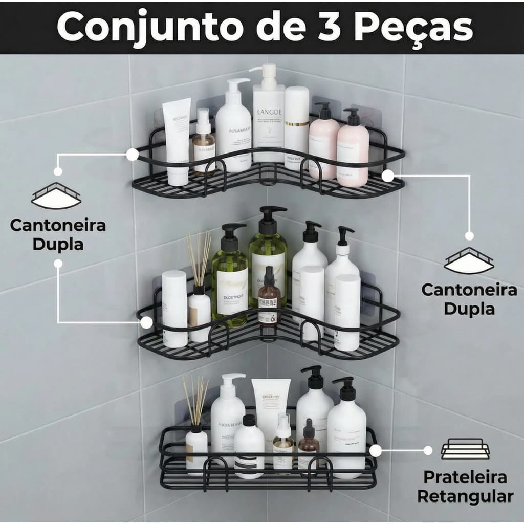 1/2/3 Prateleiras Suportes De Banheiro Para Parede Cozinha Com Alto Adesivos Porta Shampoo Rack TOPCASA