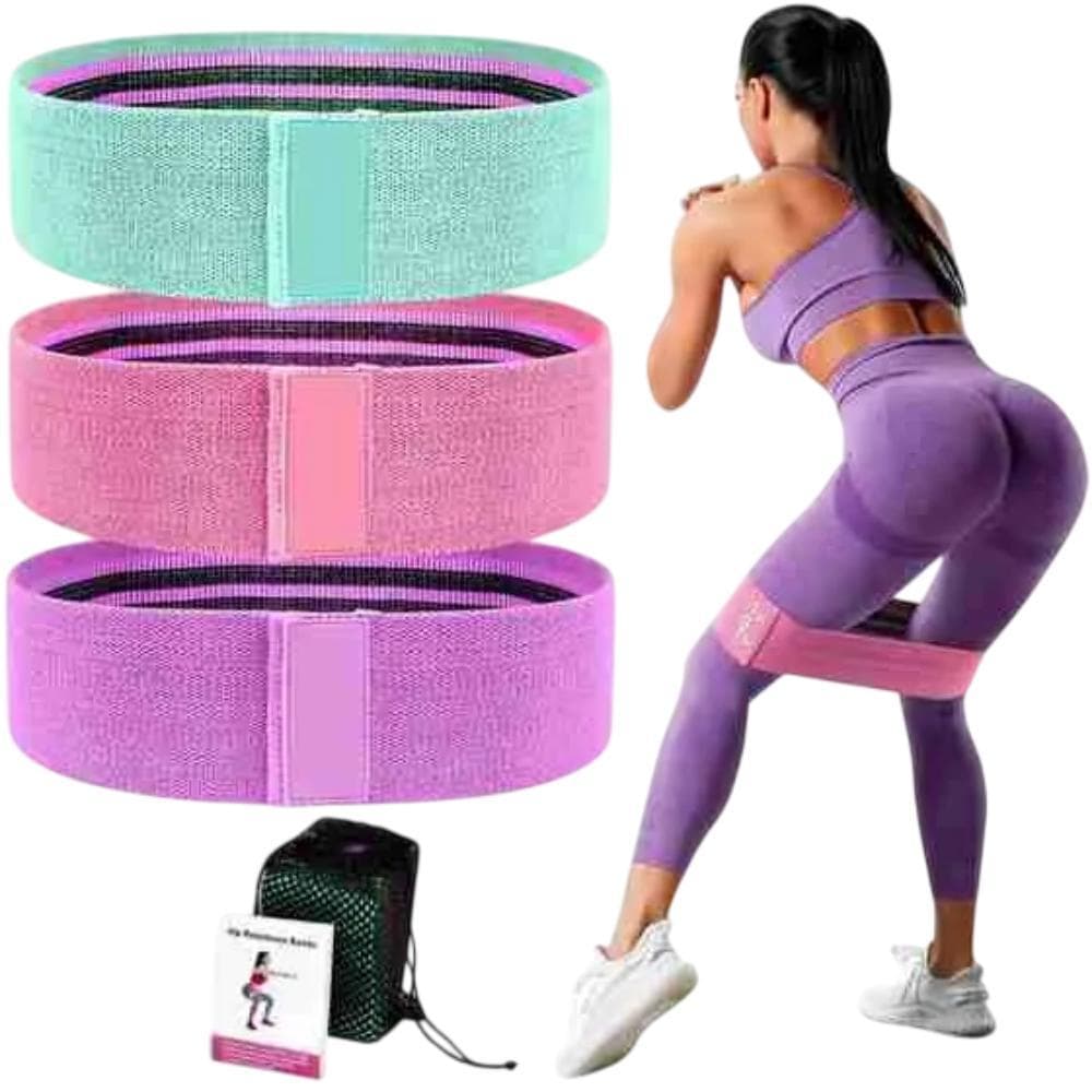Kit 3 Faixas Academia Pilates Exercício Elásticas Hip Bands Treino Funcionais Rosa Verde Roxo Glúteos Bumbum Pernas