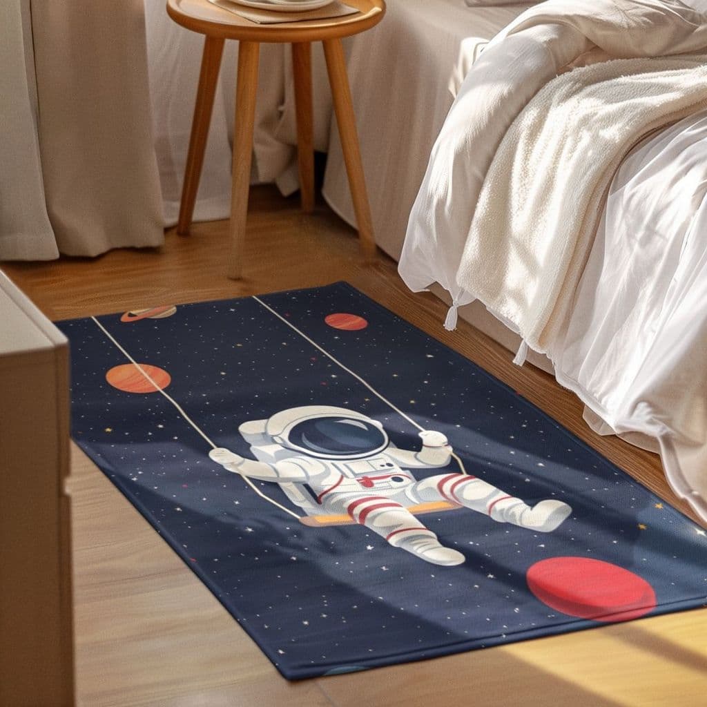 Tapete Decorativo 118x70cm Antiderrapante Sala, Quarto, Espaço  Astronauta