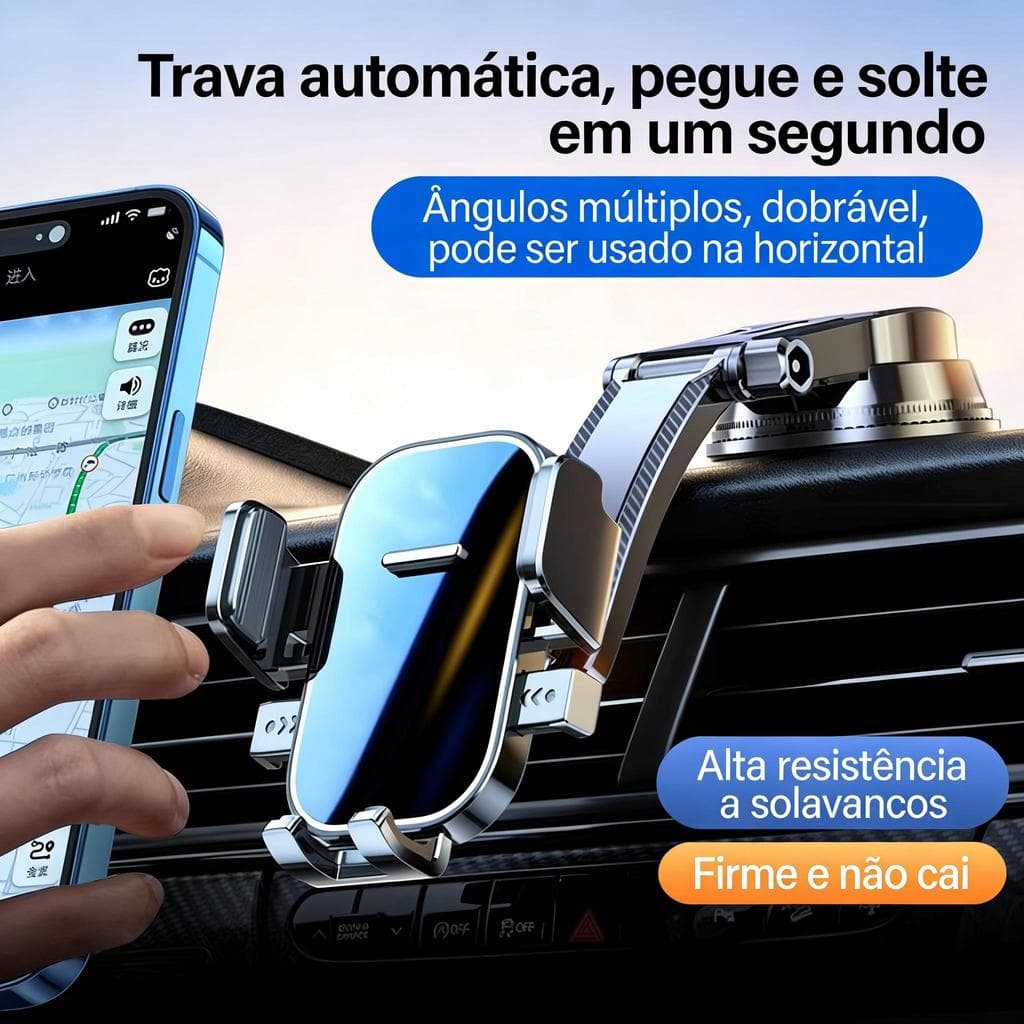 Suporte para Celular no Carro - Fixação Forte e Antivibração, Universal para Todos os Modelos