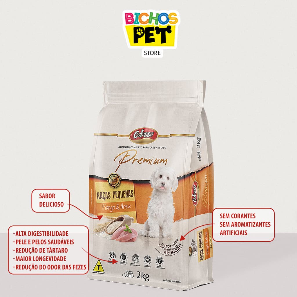 Raçao Para Cachorro Raças Pequenas Racao Colosso Premium Frango Arroz 2kg