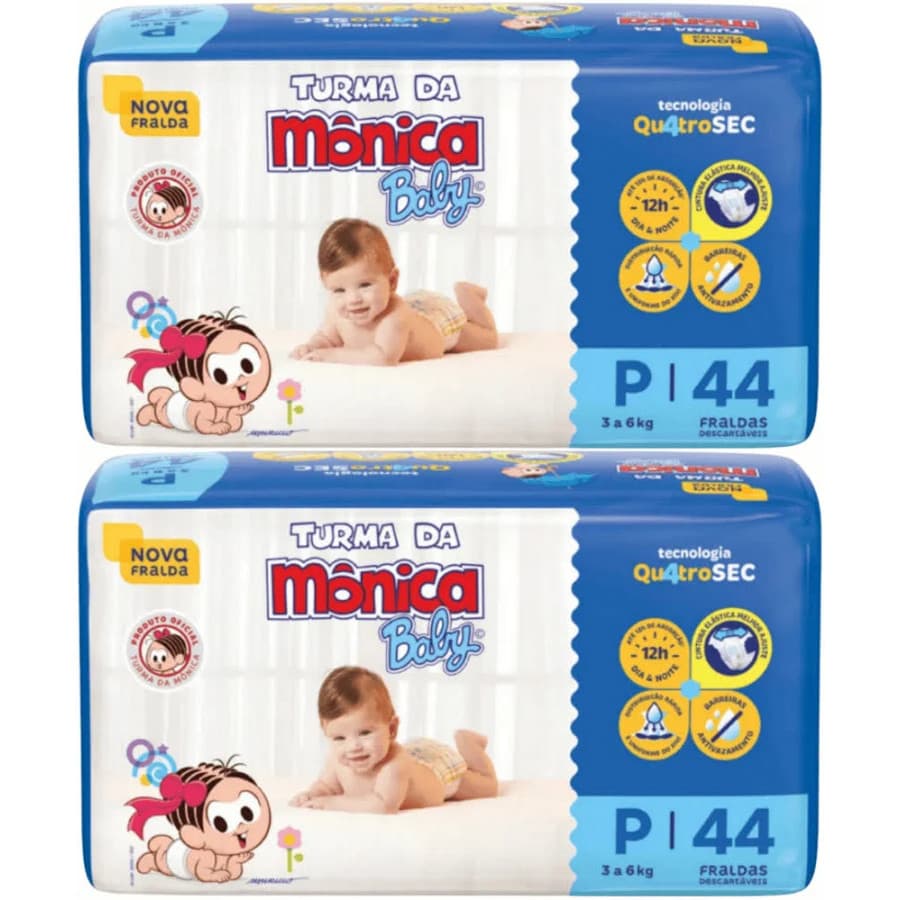 Kit 2 Fralda Infantil Mônica Baby Economica Fraldas Descartáveis Bebe Criança P M G XG