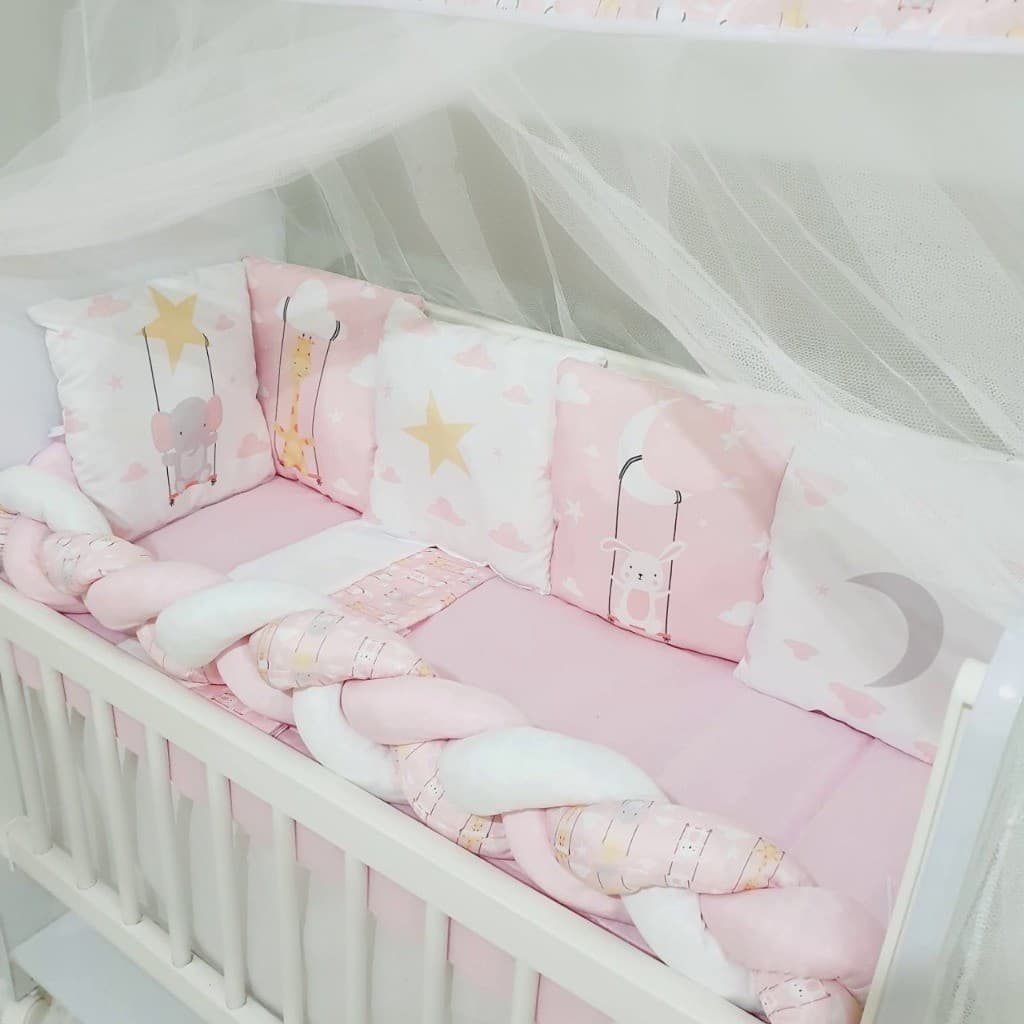 Kit Mini Berço Completo Enxoval Bebê Menina Safari Rosa