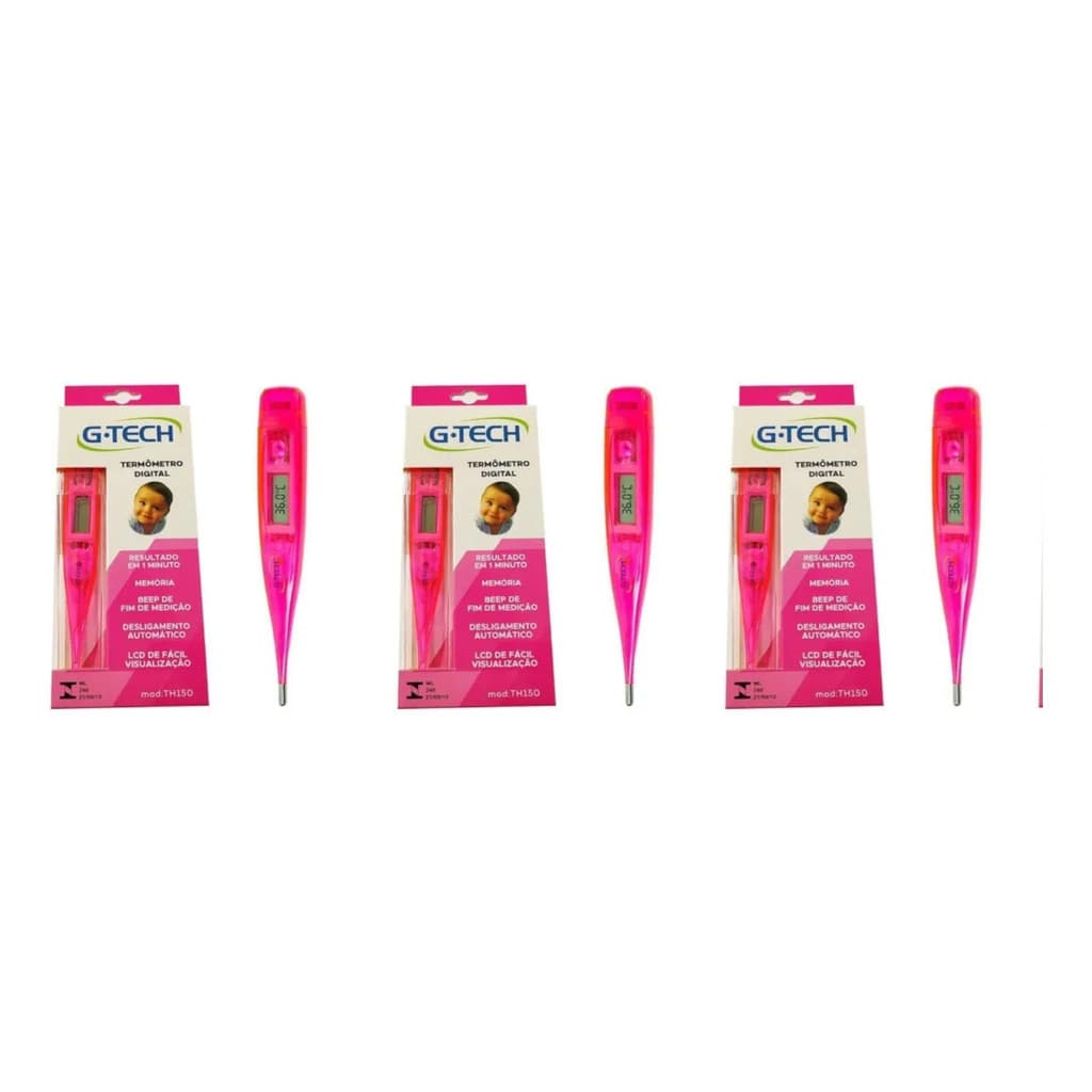 Kit Termômetro Digital TH150 Rosa 3 Unidades G-tech