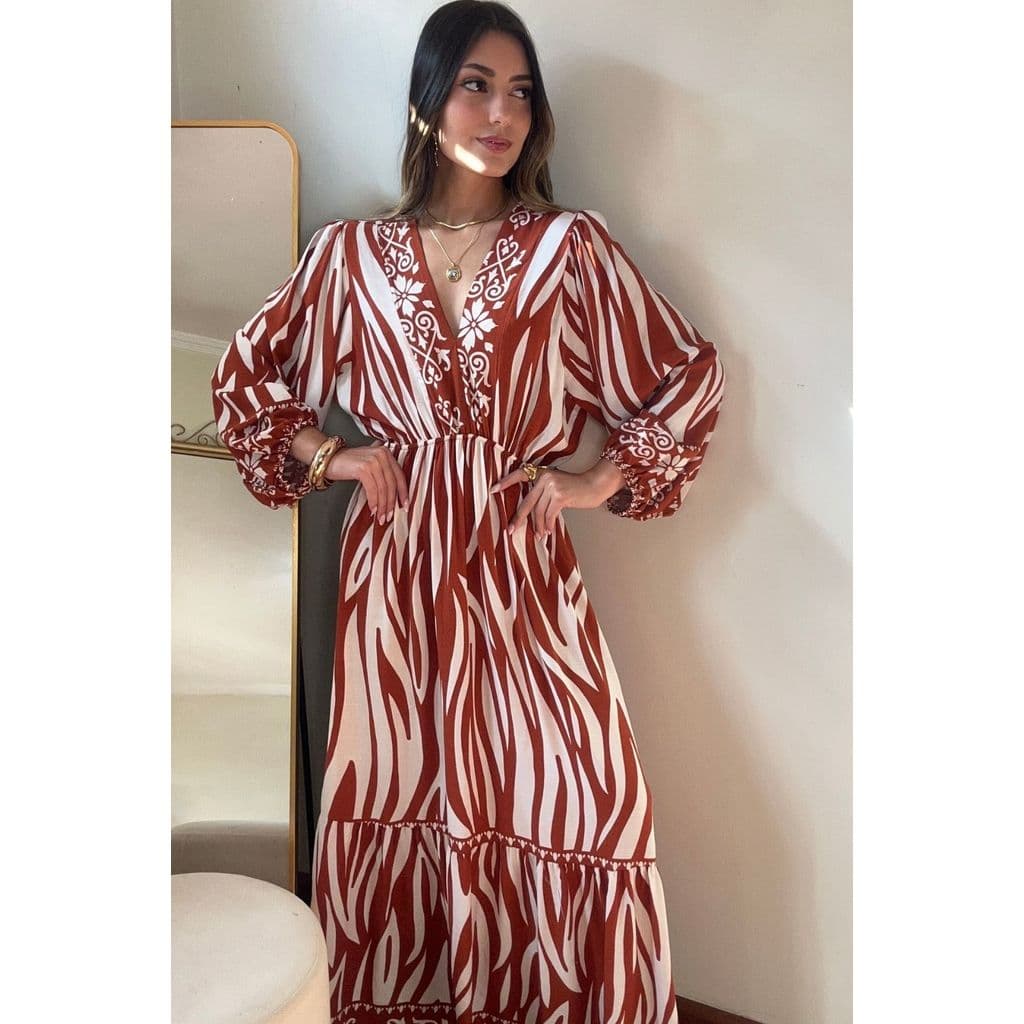 Vestido Vestido feminino Vestido Longo inspiração em estampas tropicais