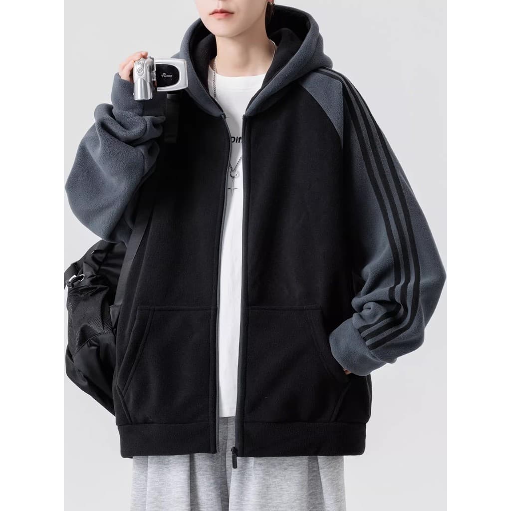 Jaqueta de lã Polar masculina primavera outono estilo esportivo listrado jaqueta masculina Street Wear juventude velo Ca
