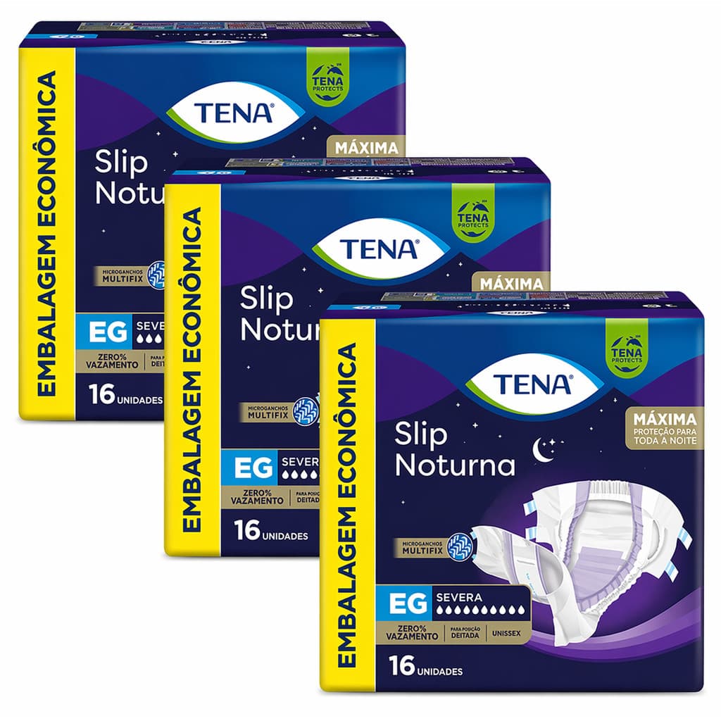 Combo 3 Fraldas Geriatricas Tena Slip Noturna EG 16 Unidades Alta Absorcao Incontinencia Adulto Unissex Confortavel