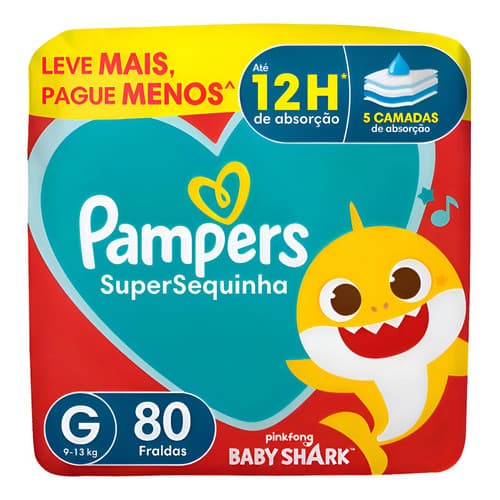 Fralda Pampers Tamanho G Descartável Super Sequinha Jumbo Pacote 80 Unidades de Fraldas