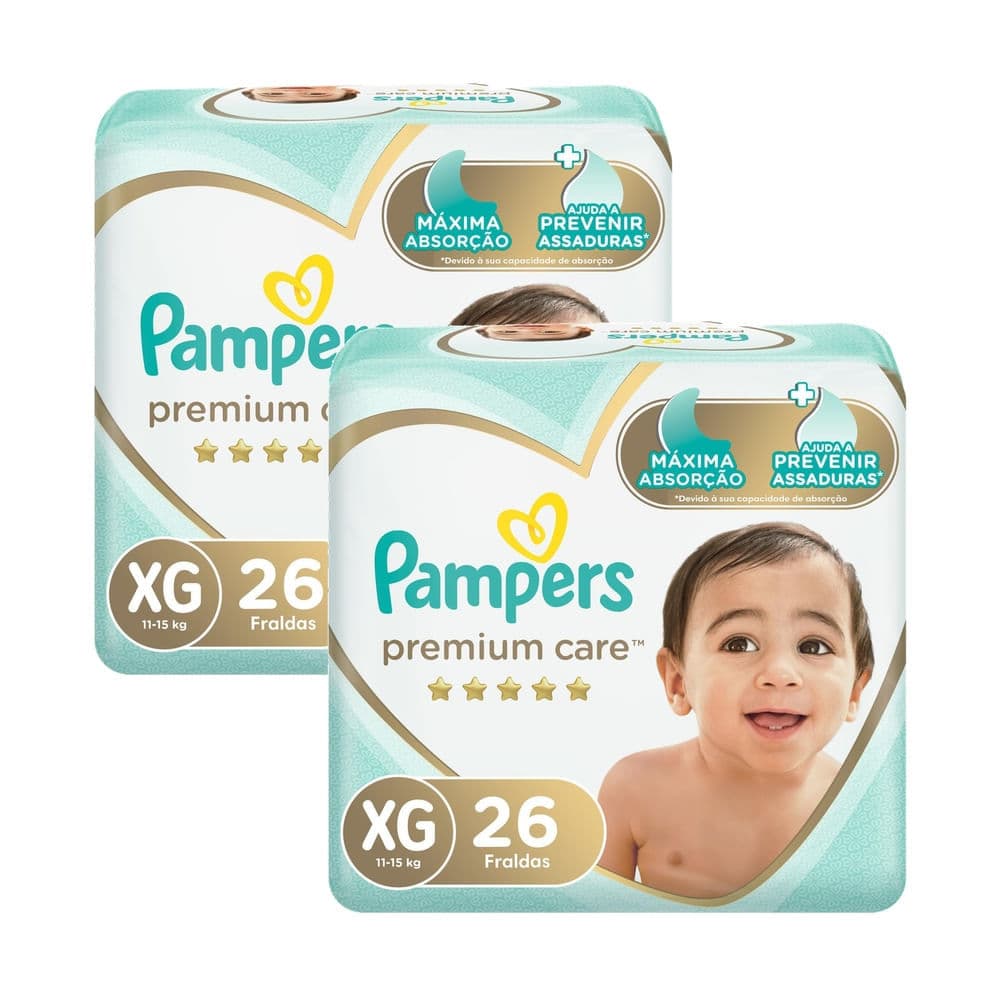Kit 2 Fralda Pampers Premium Care Tamanho XG Pacote Mega 26 Unidades Descartáveis