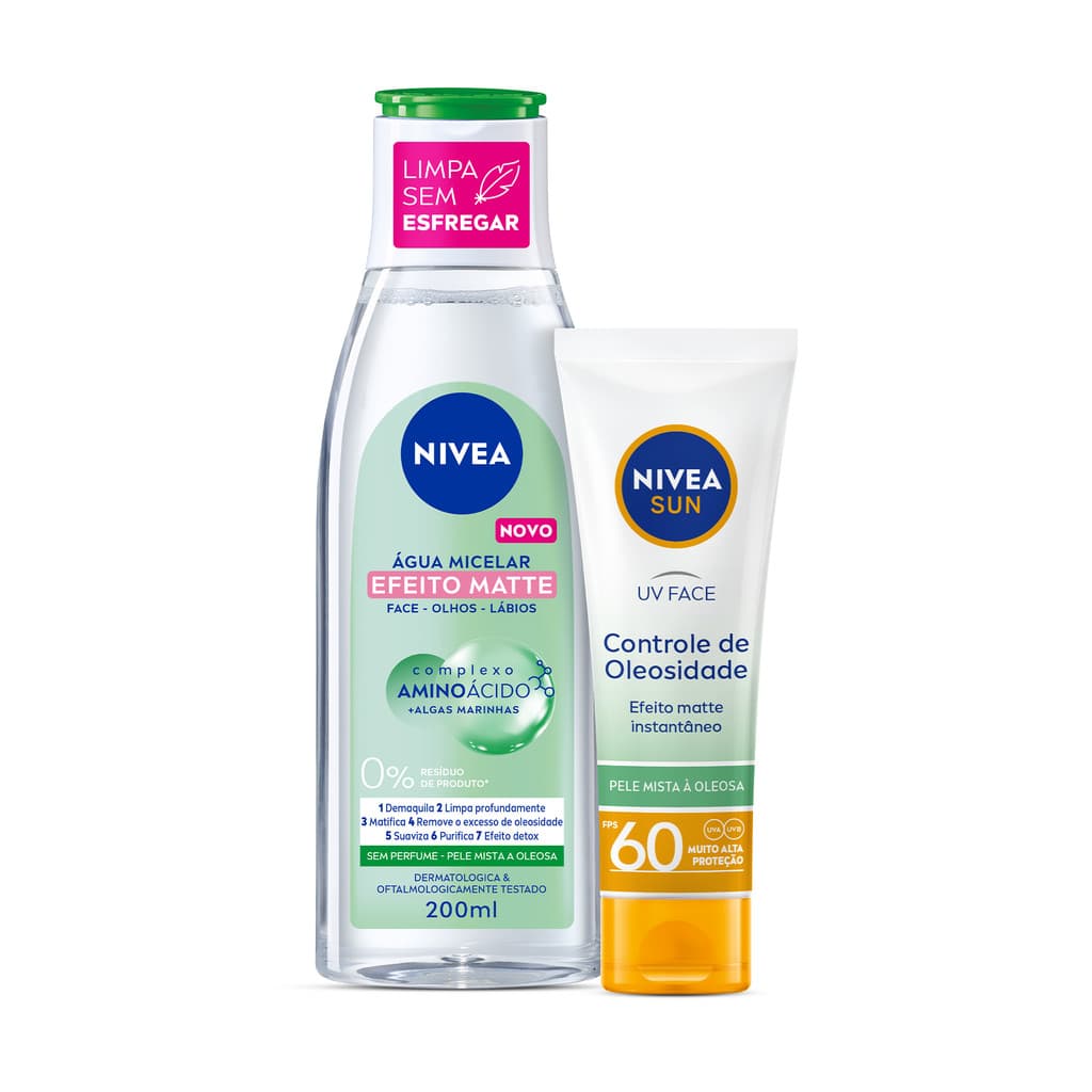 NIVEA KIT Água Micelar Solução de Limpeza 7 em 1 Efeito Matte 200ml + NIVEA Sun UV Face Controle de Oleosidade FPS 60 50