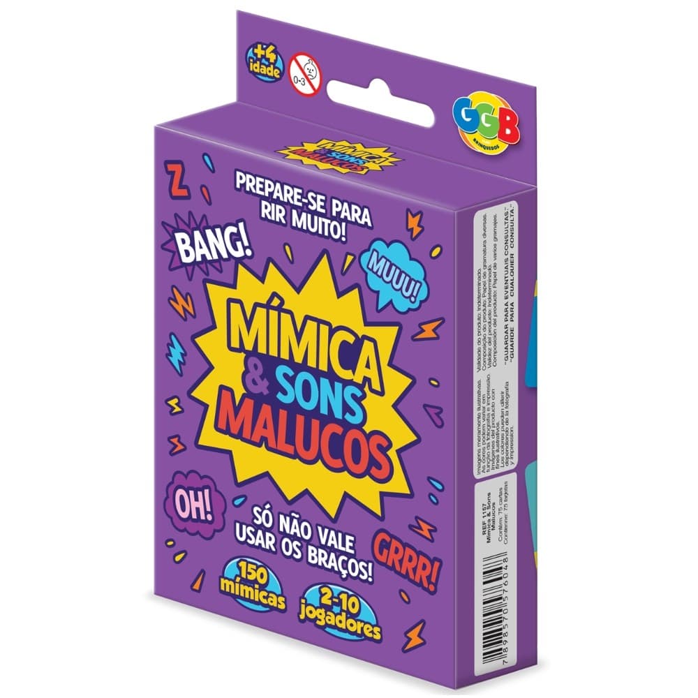 JOGO MÍMICA E SONS MALUCOS 75 CARTAS GGB BRINQUEDOS CRIANÇAS FAMÍLIA GESTO ADVINHA PERGUNTAS CARETA 