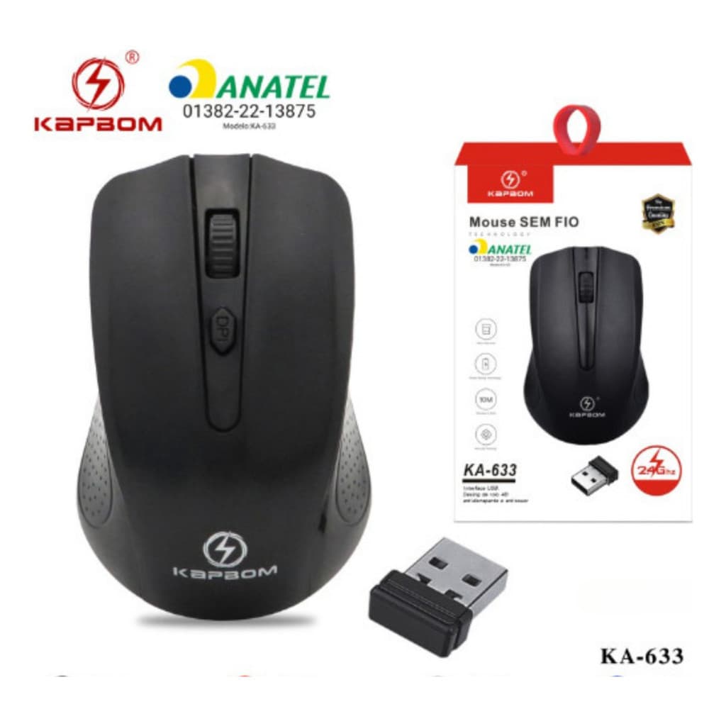 Mouse Sem Fio Kapbom 2.4GHz para PC Notebook Windows e Mac Plug and Play