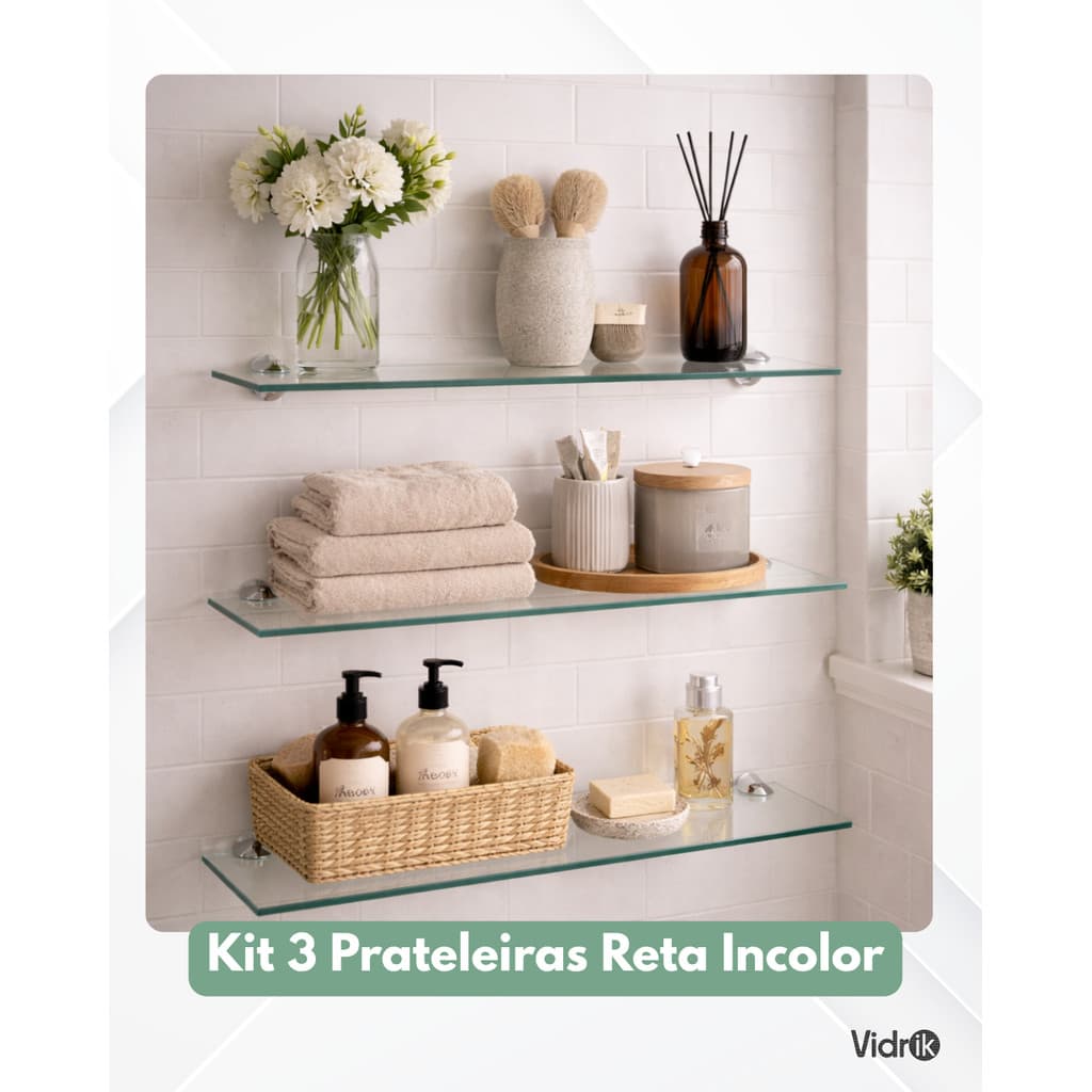KIT 3 PRATELEIRAS DE VIDRO RETA COZINHA 50X15 6MM INCOLOR